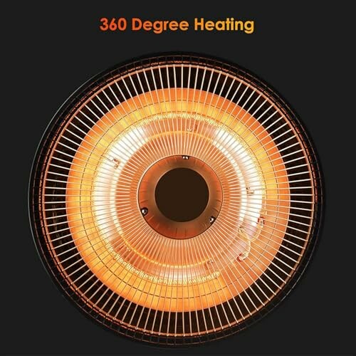 Close-up of 360-degree heating lamp with glowing coils