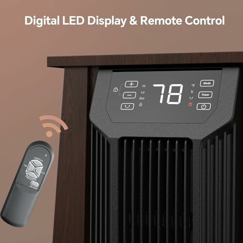 Digital LED display and remote control for heater.