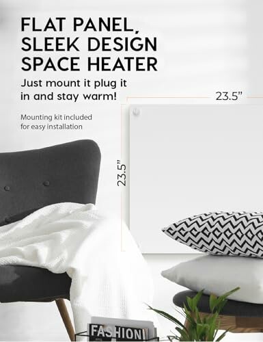 Flat panel space heater with mounting kit, 23.5 inches.