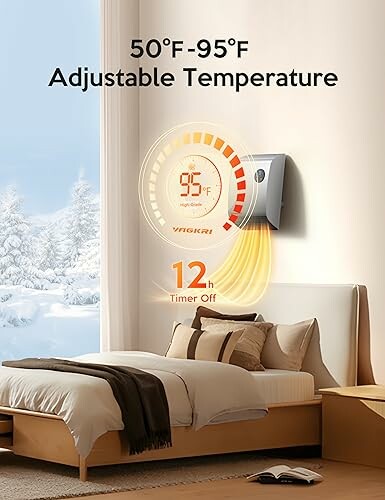 Room with adjustable temperature heater on wall.