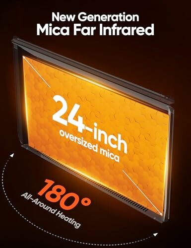 Mica far infrared heater with 24-inch oversized design and 180-degree heating.