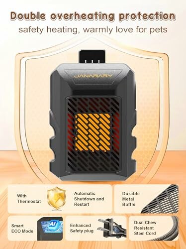 Pet heater with double overheating protection and features.