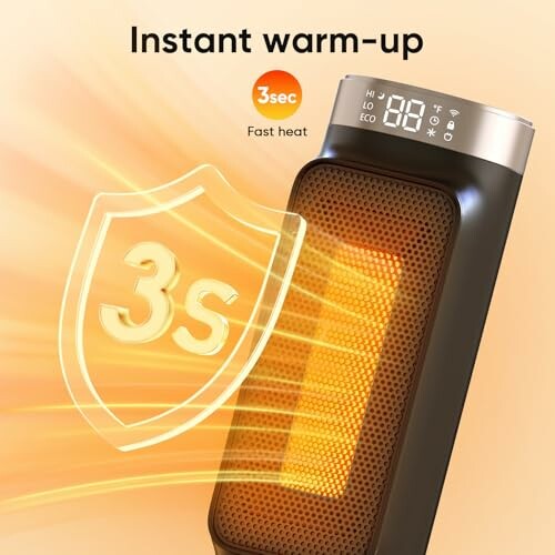 Portable heater with digital display and fast 3-second warm-up feature