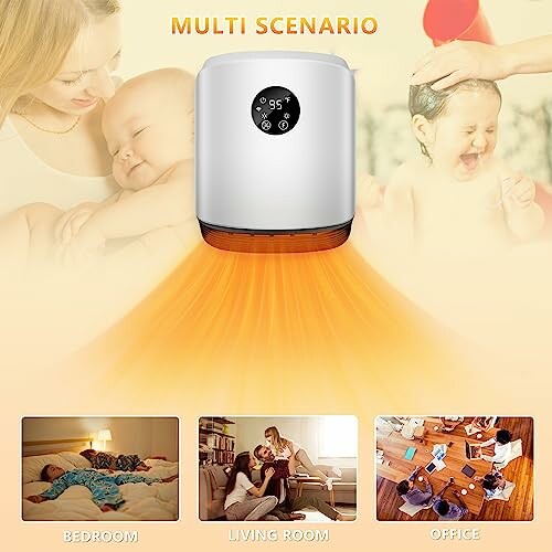 Portable heater with digital display for bedroom, living room, and office use.