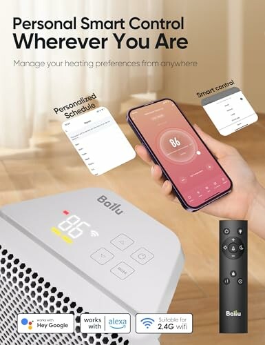 Smart heater with app control and personalized scheduling.